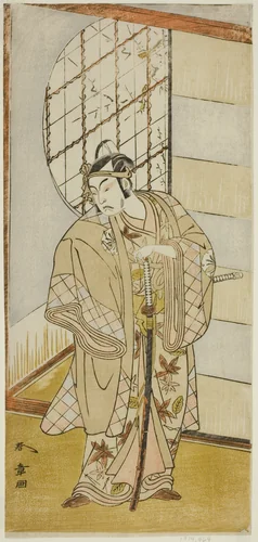 The Actor Matsumoto Koshiro IV as Matsuo-maru in the Play Sugawara Denju Tenarai Kagami, Performed at the Nakamura Theater in the Ninth Month, 1773 by Katsukawa Shunsho (勝川 春章), print, 1768-1778