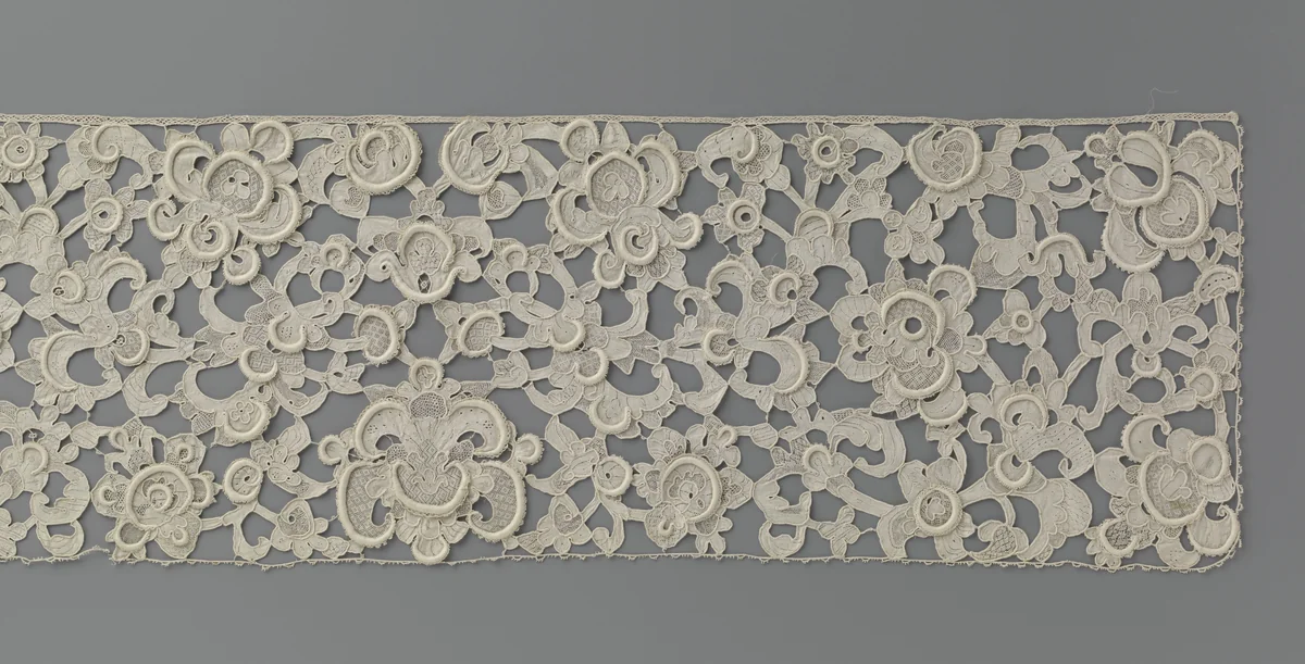 Jabot van naaldkant met palmetbloemen by anonymous, other, 1675-1695