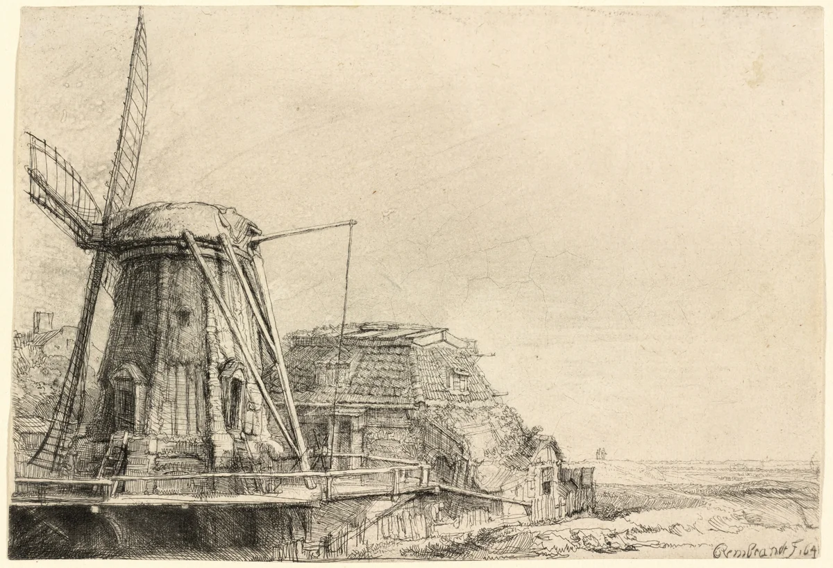 The Windmill by Rembrandt van Rijn, print, 1641