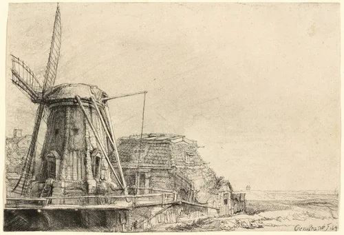 The Windmill by Rembrandt van Rijn, print, 1641
