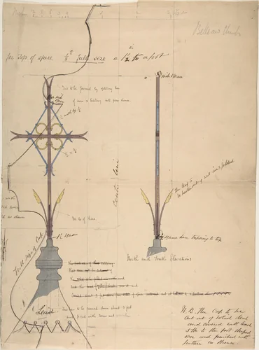 Design for a Cross Supported by Lead Roof Cap, for Belleaw Church by Richardson Ellson, drawing, 1875-1885