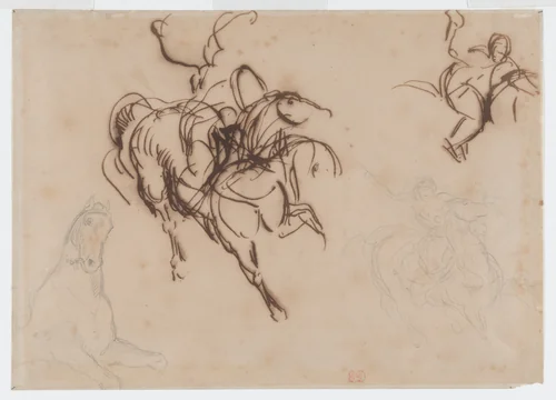 Studies of a Horse and Rider for "Heliodorus Driven from the Temple" by Eugène Delacroix, drawing, 1849-1850