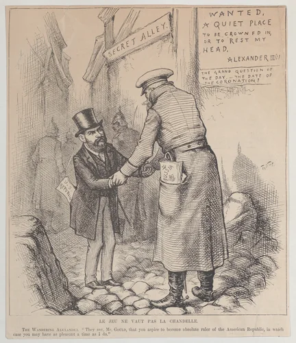 Le Jeu Ne Vaut Pas La Chandelle (The Game is Not Worth a Candle) by Thomas Nast, print, 1881-1883