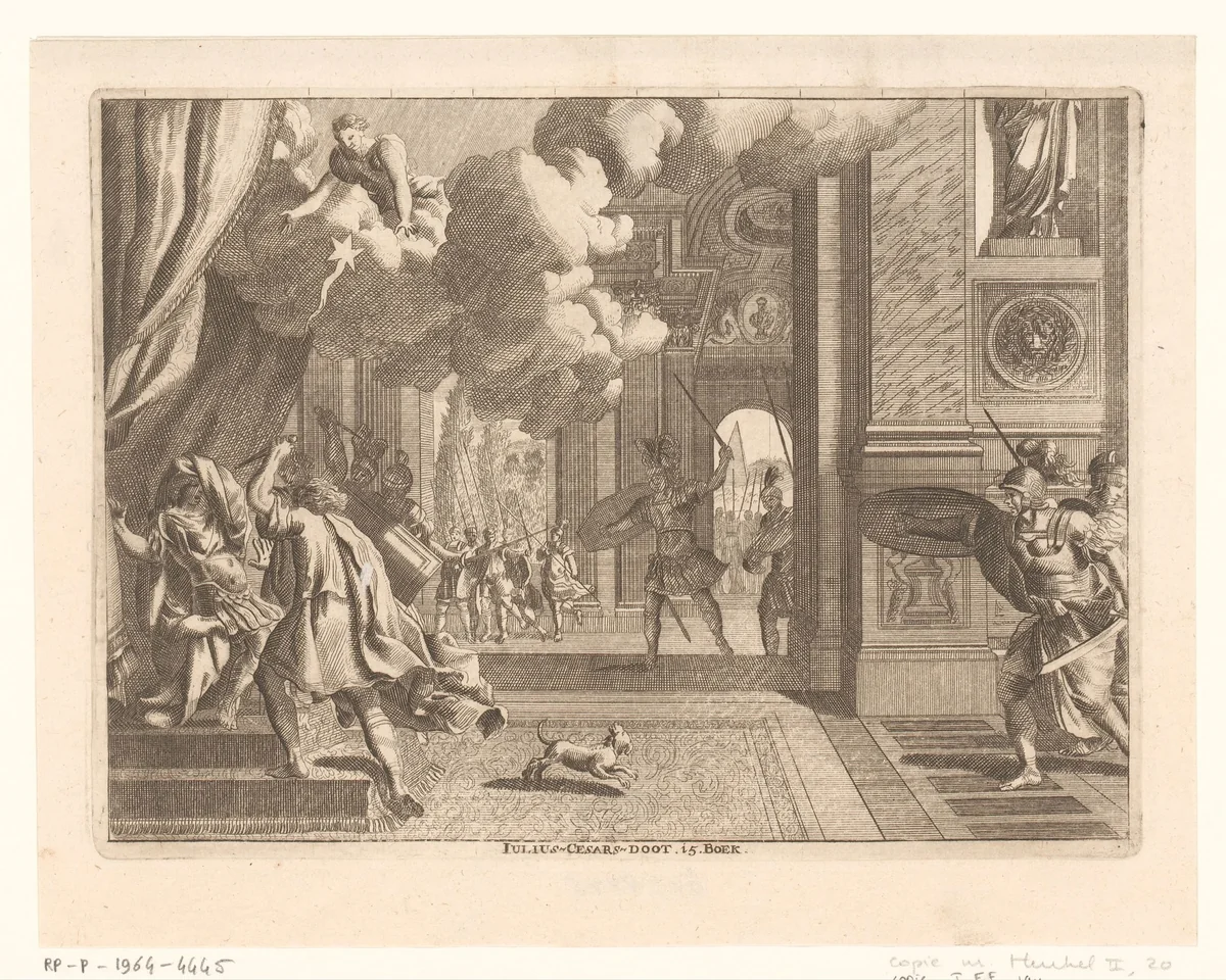 Dood van Julius Caesar by anonymous, print, 1628-1682
