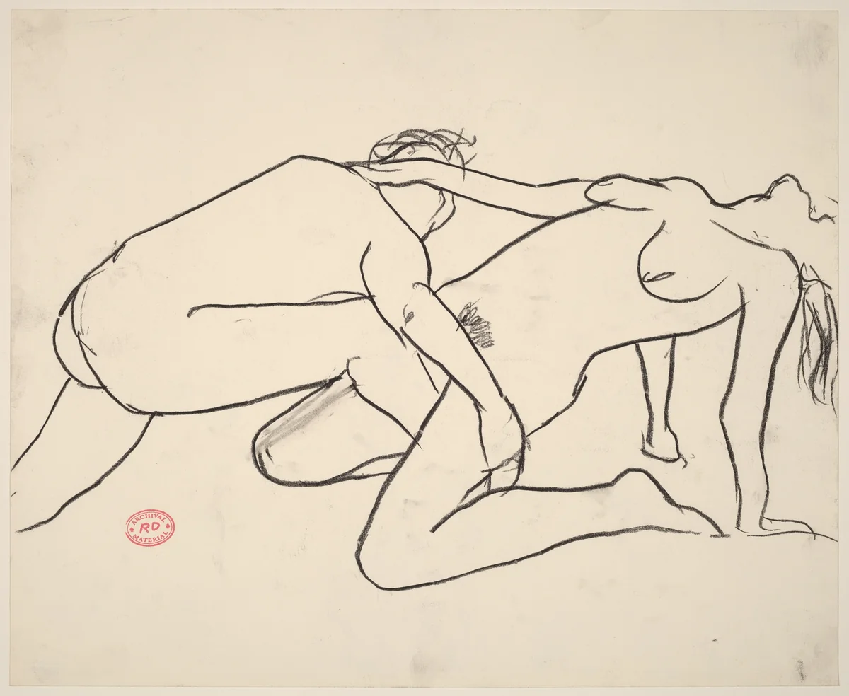 Untitled [nude couple in a dramatic pose] by Richard Diebenkorn, drawing, 1955-1967