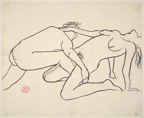 Untitled [nude couple in a dramatic pose] by Richard Diebenkorn, drawing, 1955-1967