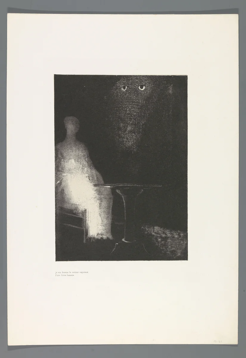 Je vis dessus le contour vaporeux d'une forme humaine by Odilon Redon, print, 1896