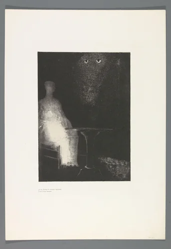 Je vis dessus le contour vaporeux d'une forme humaine by Odilon Redon, print, 1896