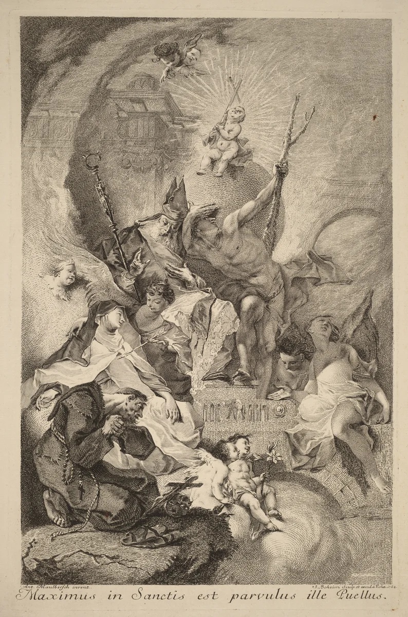 Four Saints by Johann Beheim, Franz Anton Maulbertsch, print, 1762