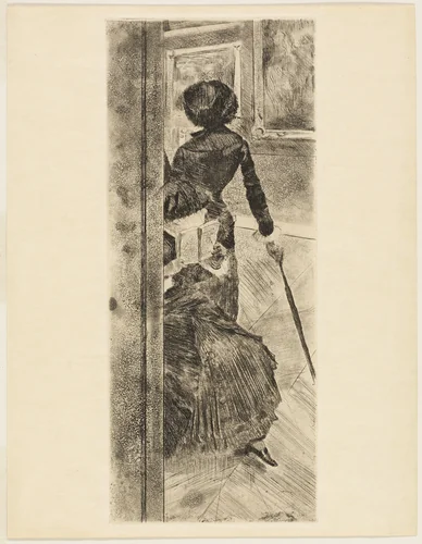 Mary Cassatt at the Louvre: The Paintings Gallery by Edgar Degas, print, 1879-1880