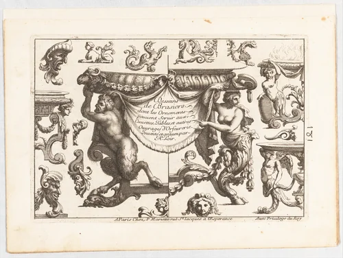 Plate 1, from "Desseins de Brasiers dont les Ornements peuuent Seruir aux Cuuettes, Tables, et autres Ouurages d'Orfeurerie" by Alexis Loir, print, 1660-1713