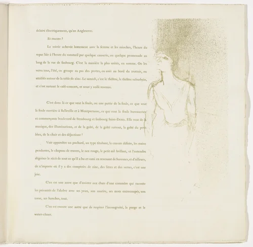 Plate 9 (in-text plate, folio 12) from Yvette Guilbert by Henri de Toulouse-Lautrec, illustrated book, 1894