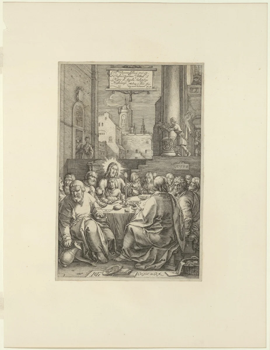 The Last Supper, plate one from The Passion of Christ by Hendrick Goltzius, print, 1598