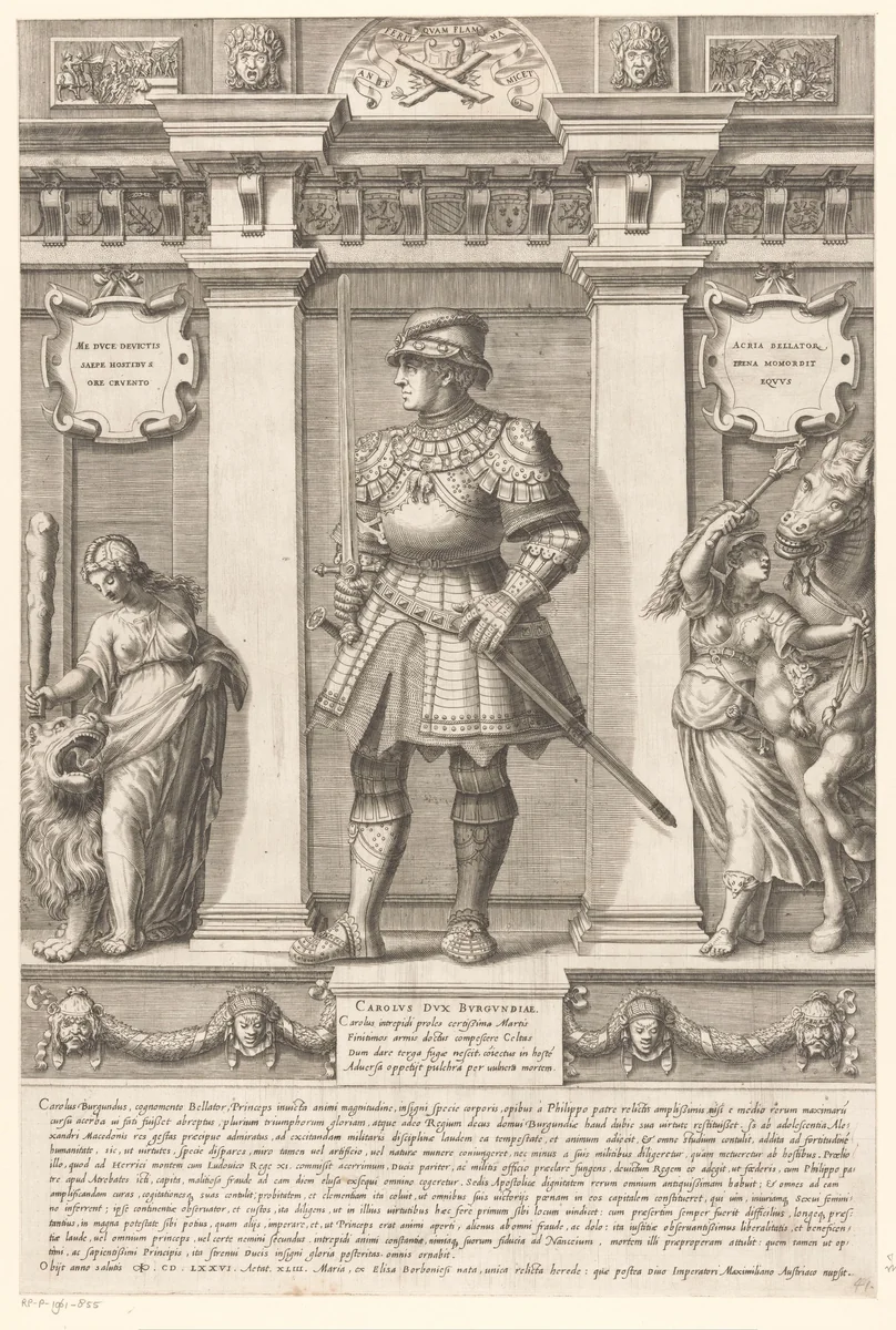 Portret van Karel de Stoute, hertog van Bourgondië by Gaspare Oselli, print, 1569