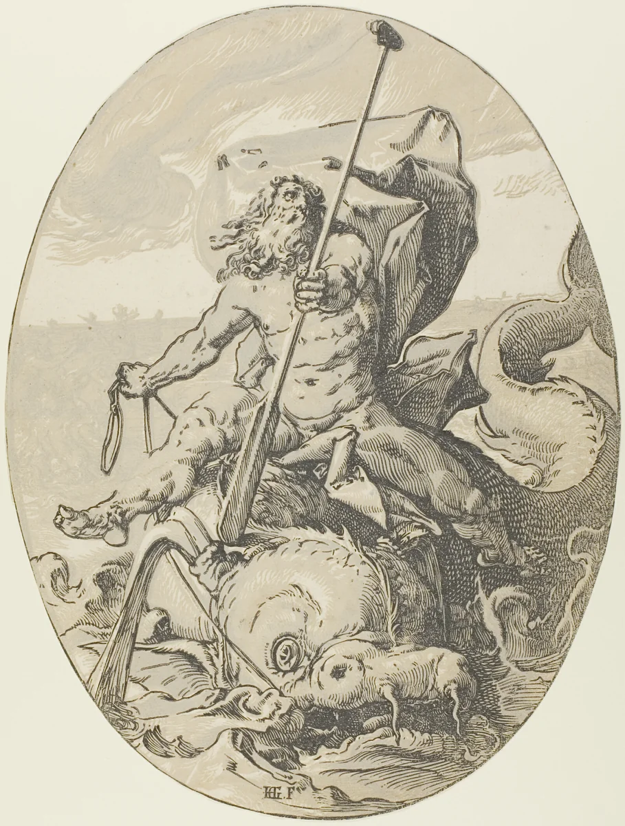 Oceanus, plate two from Demogorgon and the Deities by Hendrick Goltzius, print, 1587-1591
