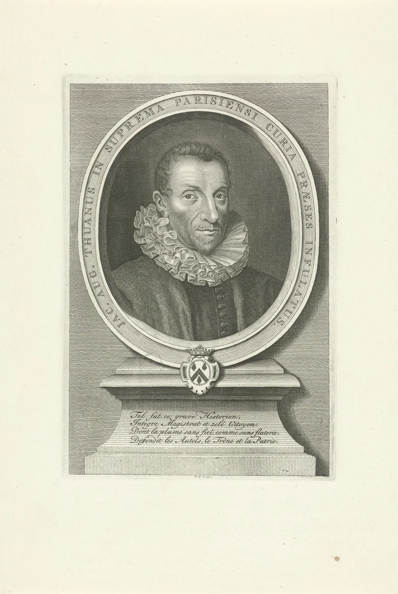Portret van Jacques Auguste de Thou by Pieter van Gunst, print, 1659-1731