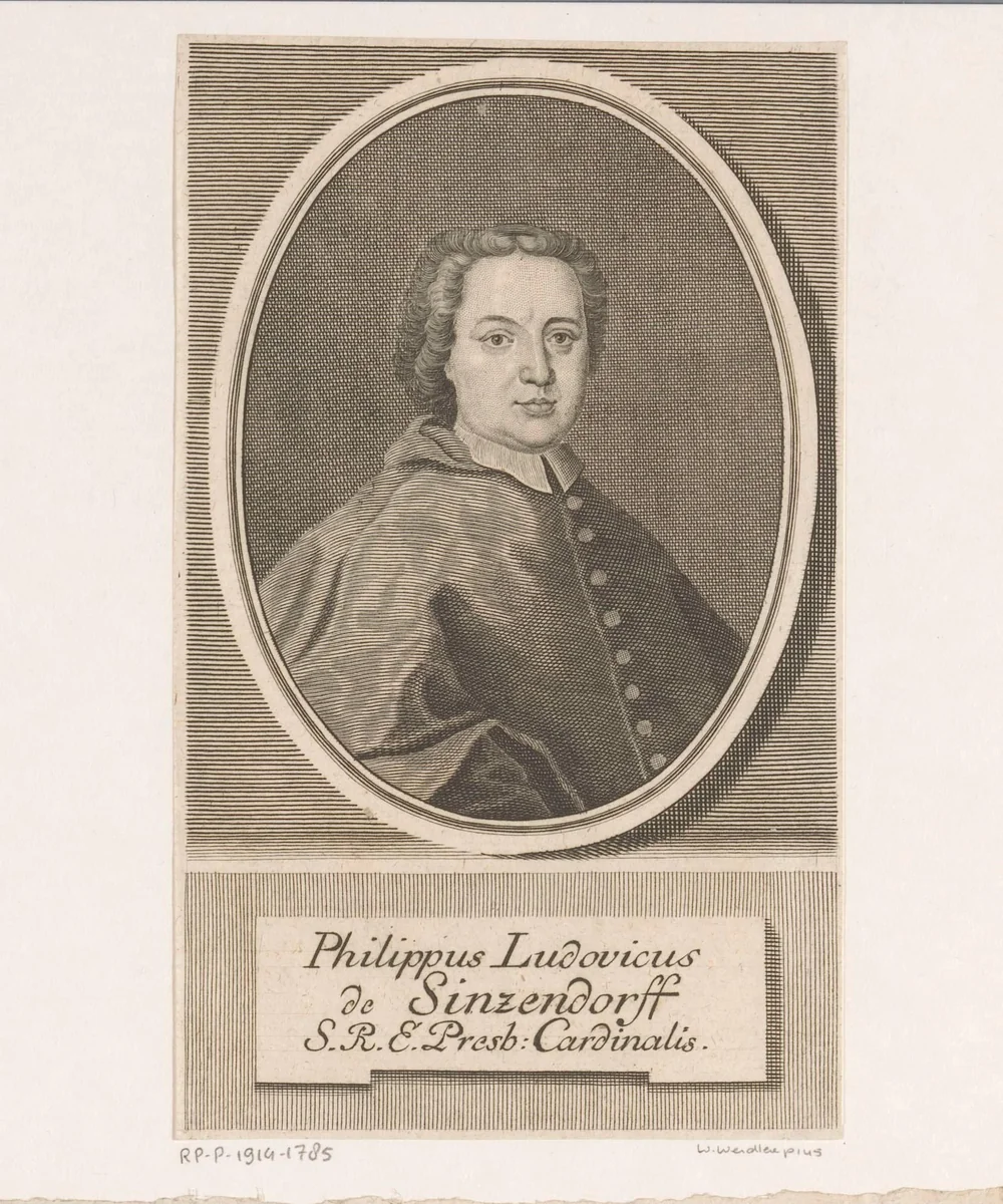 Portret van Philipp Ludwig, Reichsgraf von Sinzendorf, bisschop van Breslau by Johann Martin Bernigeroth, print, 1740