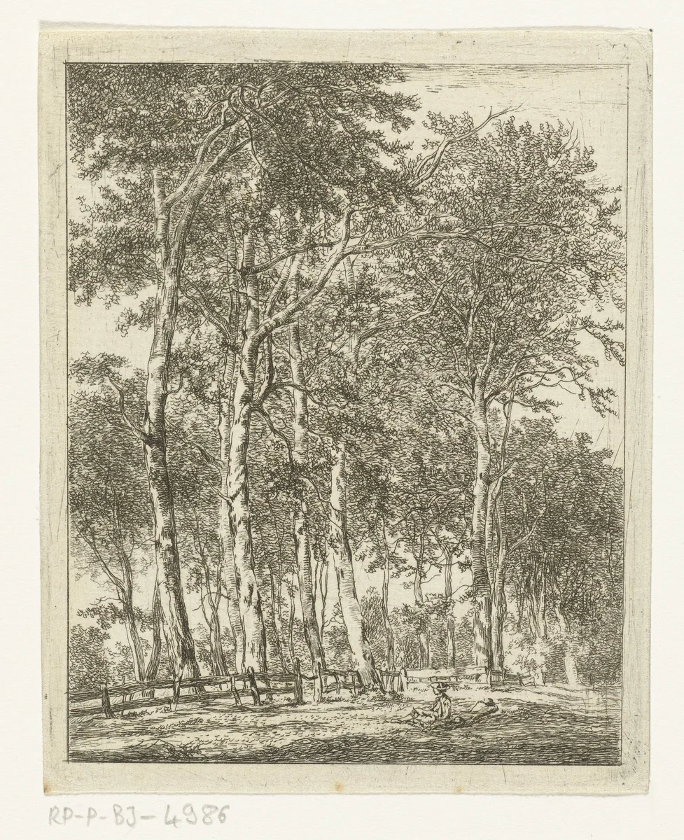 Rustende figuren bij hoge bomen by Hermanus van Brussel, print, 1800-1815