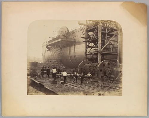 [Men at Work Beside the Launching Chains of the "Great Eastern"] by Robert Howlett, photograph, 1857