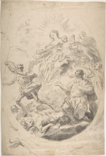 The Virgin and Child Intervening for Victims of the Plague (recto); Seated Female Figure (verso) by Geronimo Cenatiempo, drawing, 1705-1741