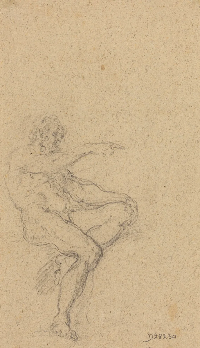A Seated Nude Man Pointing to the Right by Francesco Solimena, drawing, 1657-1747