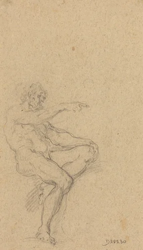 A Seated Nude Man Pointing to the Right by Francesco Solimena, drawing, 1657-1747