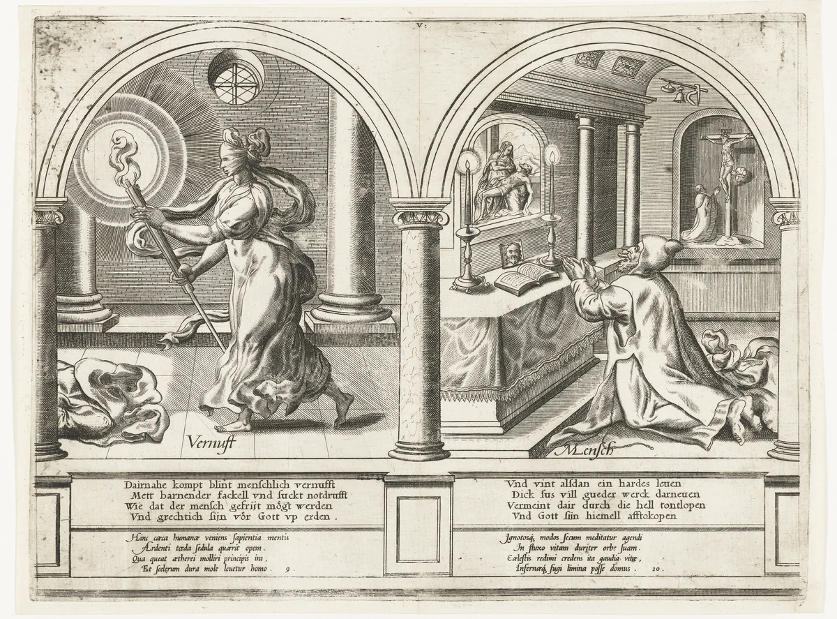Vernuft en de boetvaardige mens by Frans Huys, print, 1546-1562