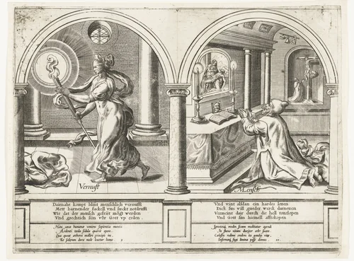 Vernuft en de boetvaardige mens by Frans Huys, print, 1546-1562