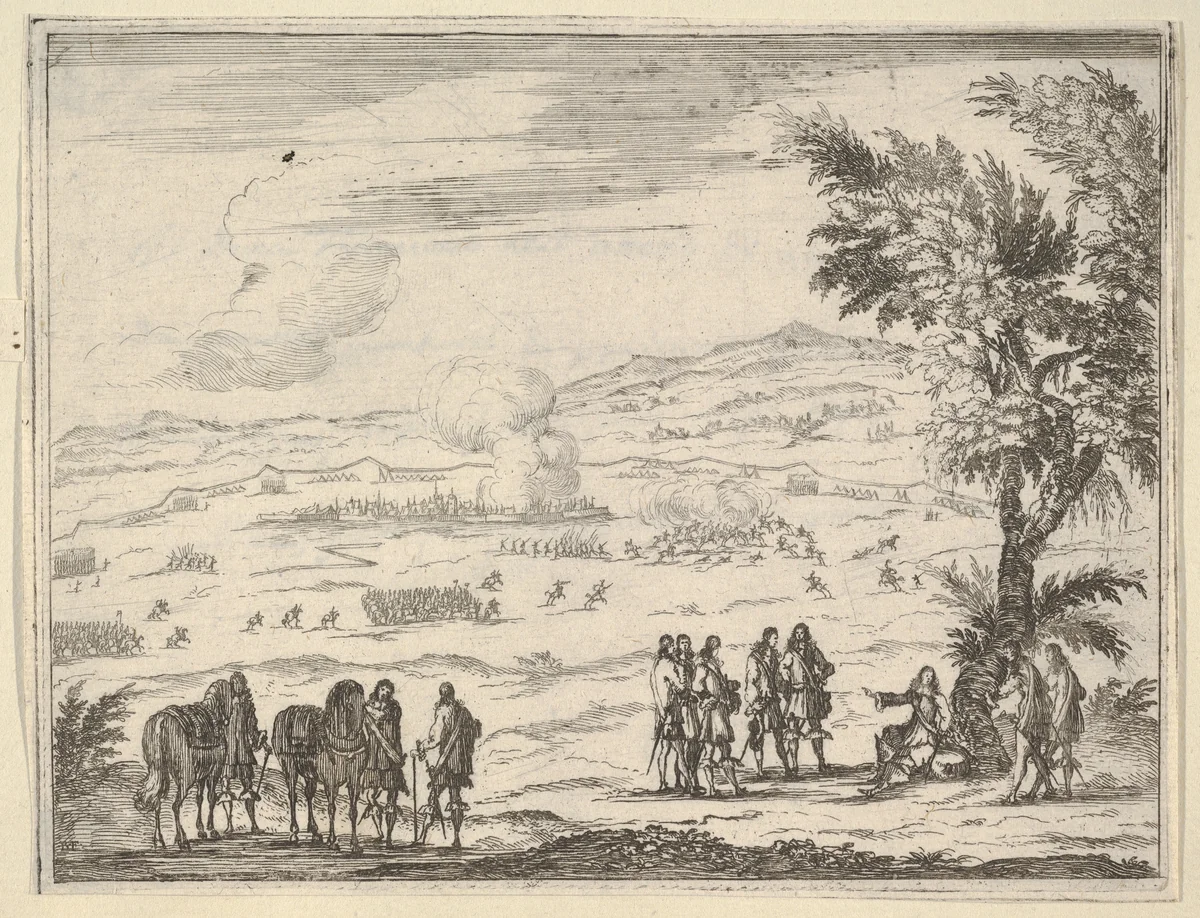 Francesco I d'Este, Suffering the Pain of his Injuries, Continues to Take Charge for the Successful Completion of the Military Campaign, from "L'Idea di un Principe ed Eroe Cristiano in Francesco I d'Este, di Modena e Reggio Duca VIII [...]" by Bartolomeo Fenice, print, 1659