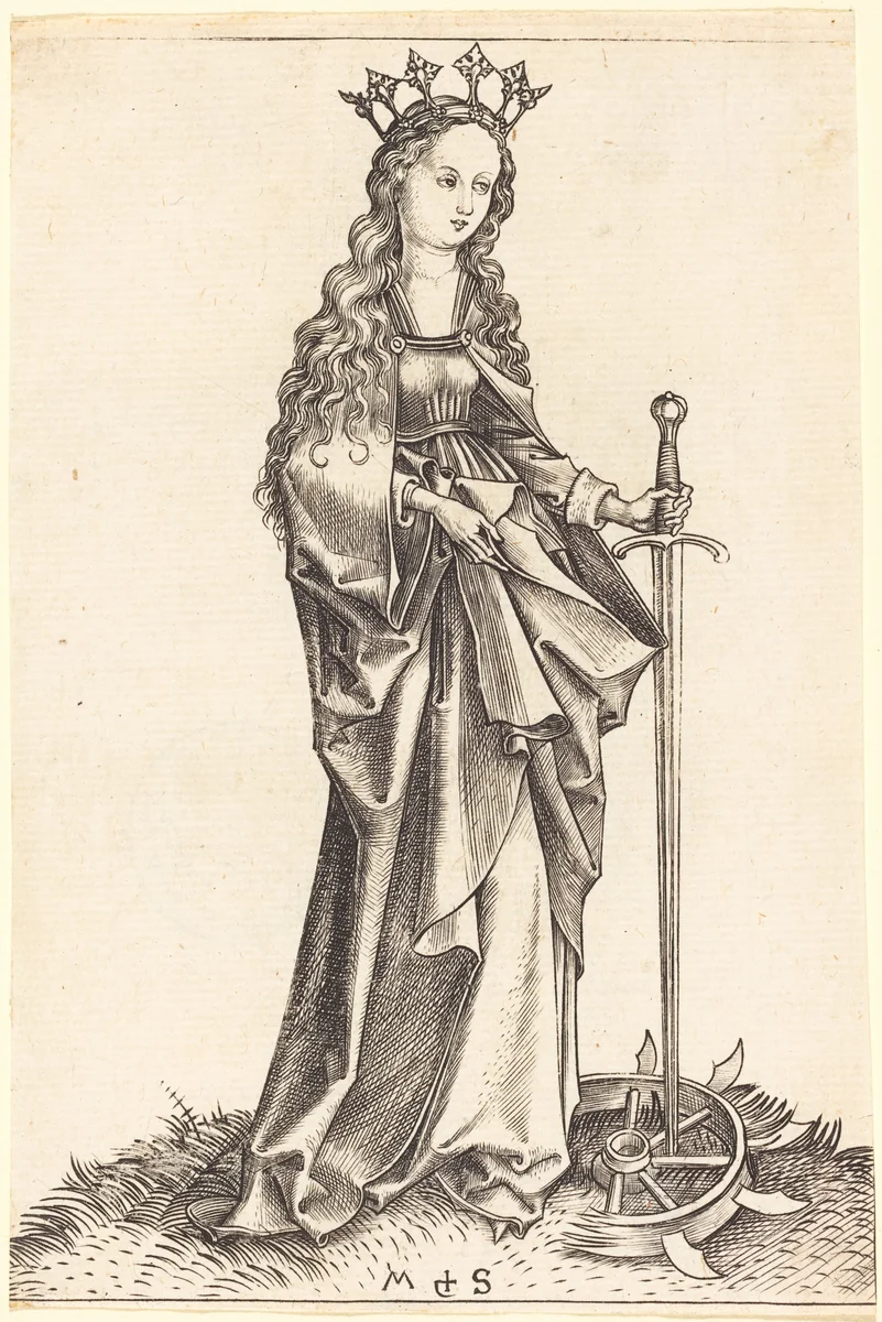 Saint Catherine of Alexandria by Martin Schongauer, print, 1480-1490