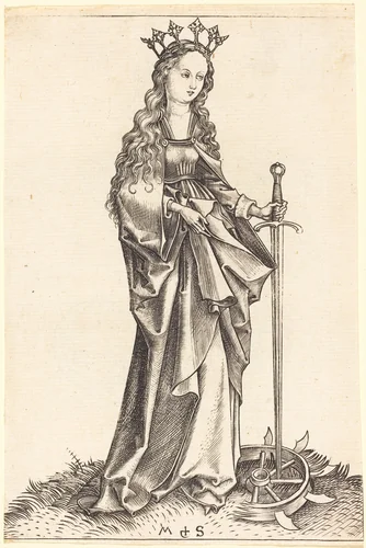 Saint Catherine of Alexandria by Martin Schongauer, print, 1480-1490