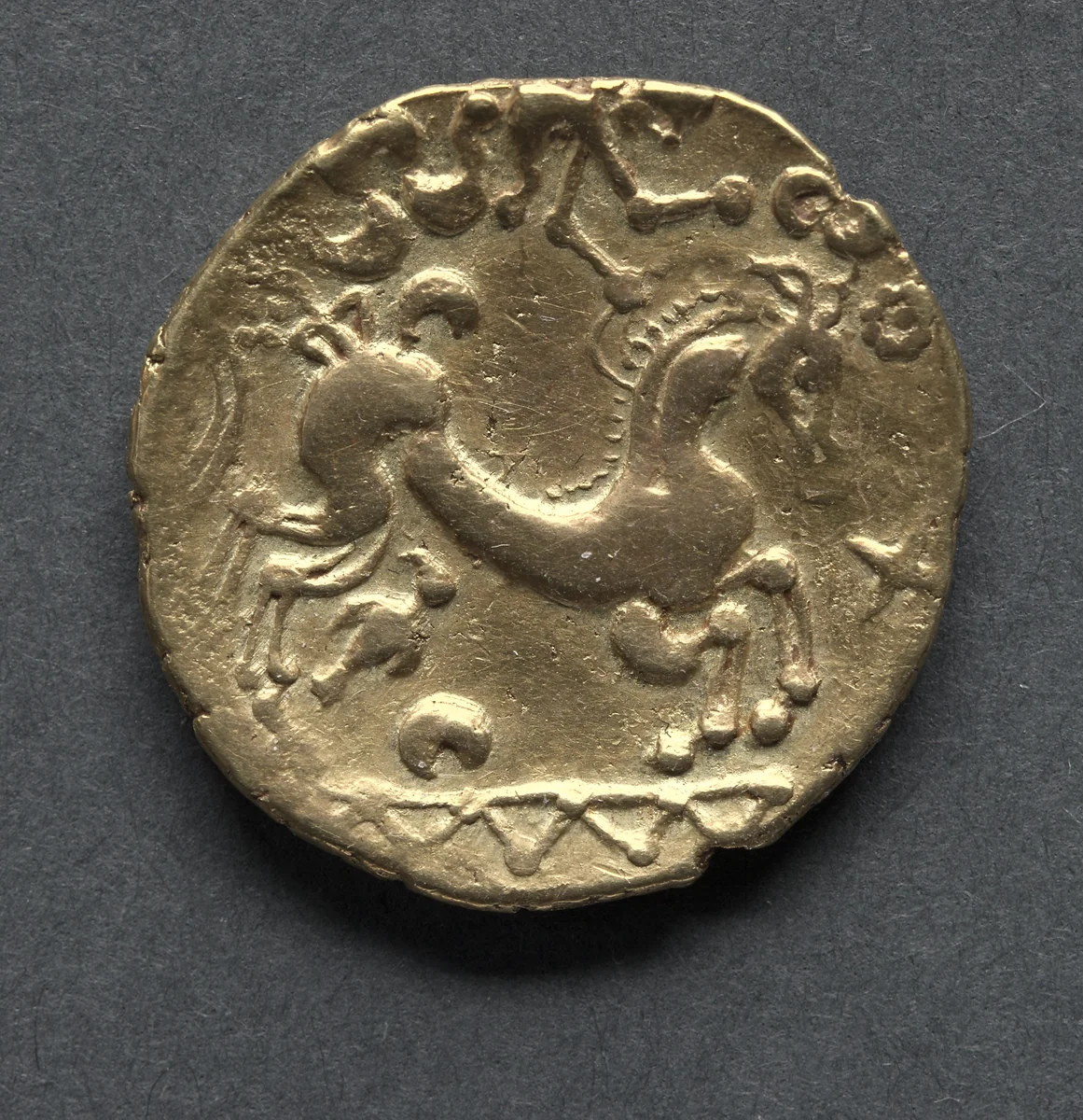 Bellovaci Stater: Horse with Victory Above (reverse) by Unknown, metalwork, -130--95