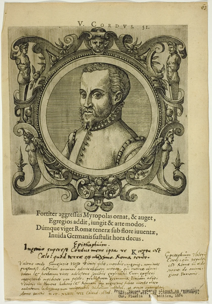 Portrait of V. Cordus by Unknown Artist, print, 1574