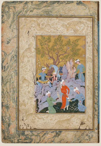 Princely Hawking Party by Mirza 'Ali, manuscript, 1545-1595