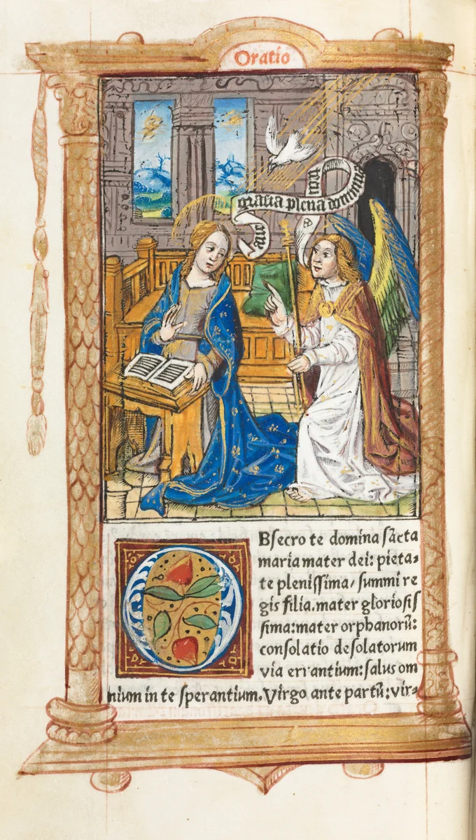 Printed Book of Hours (Use of Rome): fol. 60v, The Annunciation by Guillaume Le Rouge, book, 1510