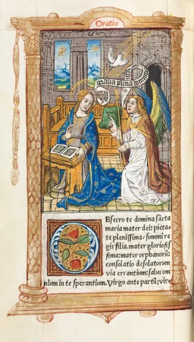 Printed Book of Hours (Use of Rome): fol. 60v, The Annunciation by Guillaume Le Rouge, book, 1510
