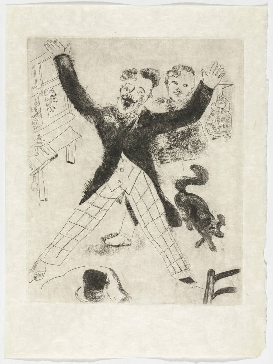 Nozdriov, plate XXII (supplementary suite) from Les Âmes mortes by Marc Chagall, illustrated book, 1923