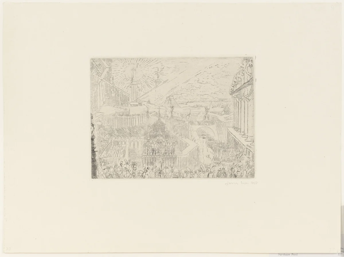 Capture of a Strange Town (Prise d'une ville étrange) by James Ensor, print, 1888