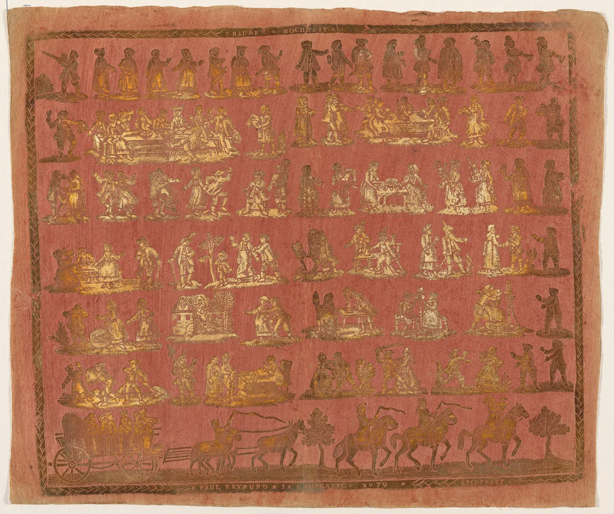 Endpaper with Peasant Wedding by Paul Reimund, print, 1780