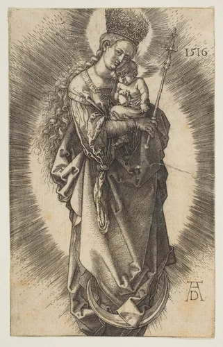 Virgin on the Crescent with Scepter and Starry Crown by Albrecht Dürer, print, 1516