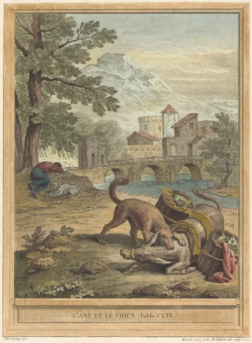 L'ane et le chien (The Donkey and the Dog) by Michel Aubert; Jean-Baptiste Oudry, print, 1756