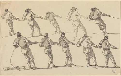 Ten Men Pulling on Ropes by Claude Joseph Vernet, drawing, 1714-1789