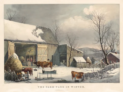 The Farm-Yard in Winter by George Henry Durrie, print, 1861