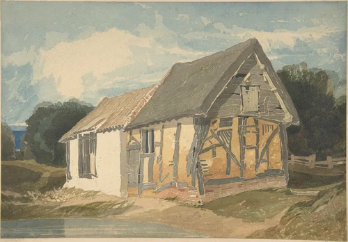 Farm Building by a Pond by John Sell Cotman, drawing, 1808-1811