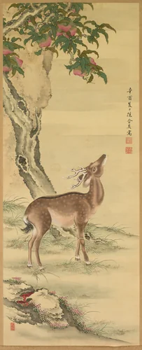 Symbols of Longevity: Deer under Peach and Pine (Pine) (right) by Toda Tadanaka, painting, 1801