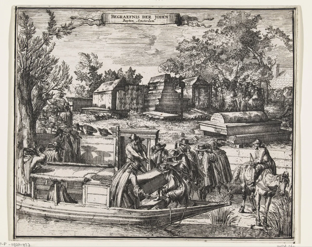 Trekschuit bij Portugees-Joodse begraafplaats Beth Haim te Ouderkerk aan de Amstel by Romeyn de Hooghe, print, 1675-1695