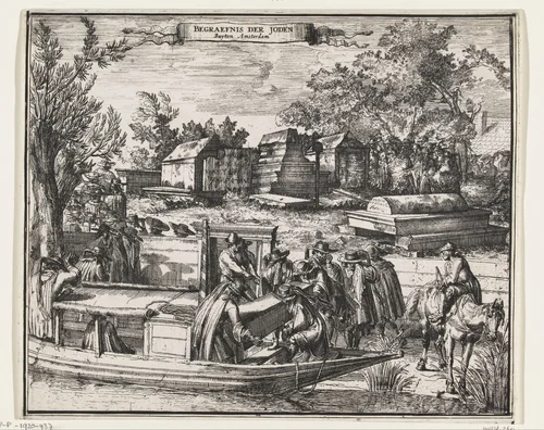 Trekschuit bij Portugees-Joodse begraafplaats Beth Haim te Ouderkerk aan de Amstel by Romeyn de Hooghe, print, 1675-1695