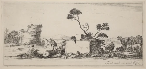 Campagna Scene with Artist Sketching by Stefano della Bella, print, 1647