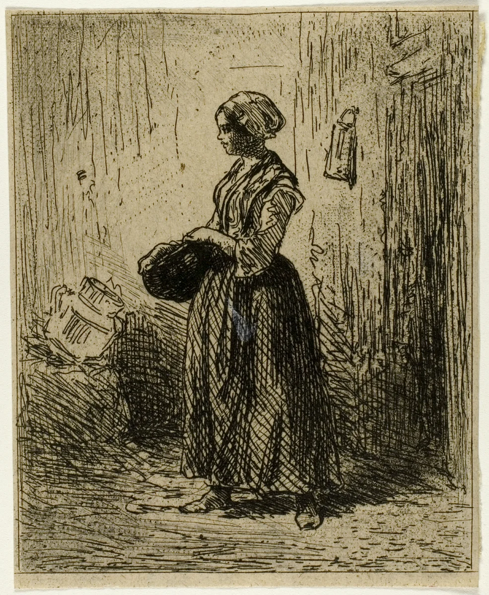 Standing Peasant Woman by Charles-Émile Jacque, print, 1845
