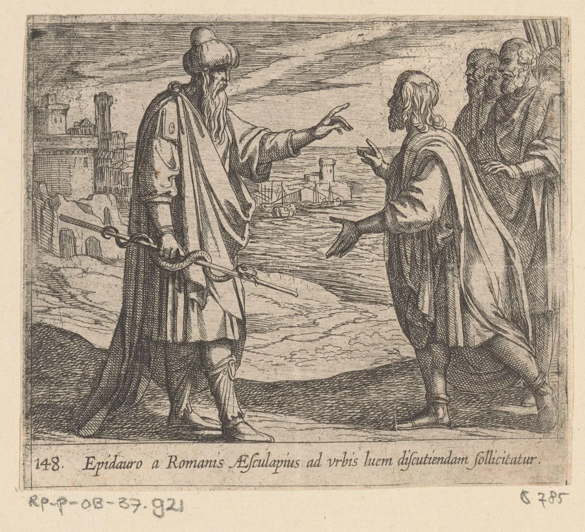 Aesculapius spreekt tegen de Romeinen by Antonio Tempesta, print, 1606